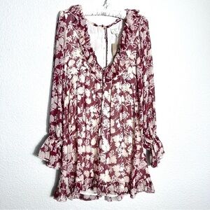 By Together Ruffle Long Sleeve Mini Dress Red and Cream Size Small New With Tags